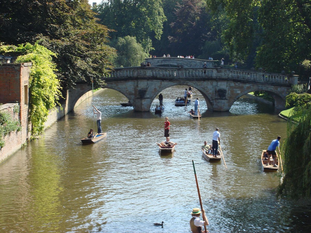 Punts on the River Cam by Clare Bridge on the Backs