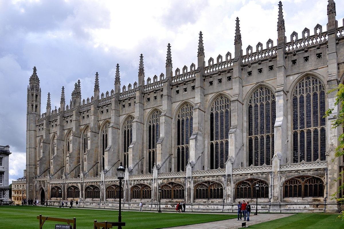 King's College Chapel seen across the lawn on a bright day