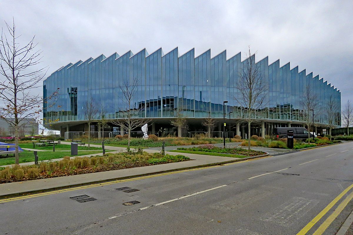 The glass AstraZeneca Discovery Centre on the Cambridge Biomedical Campus