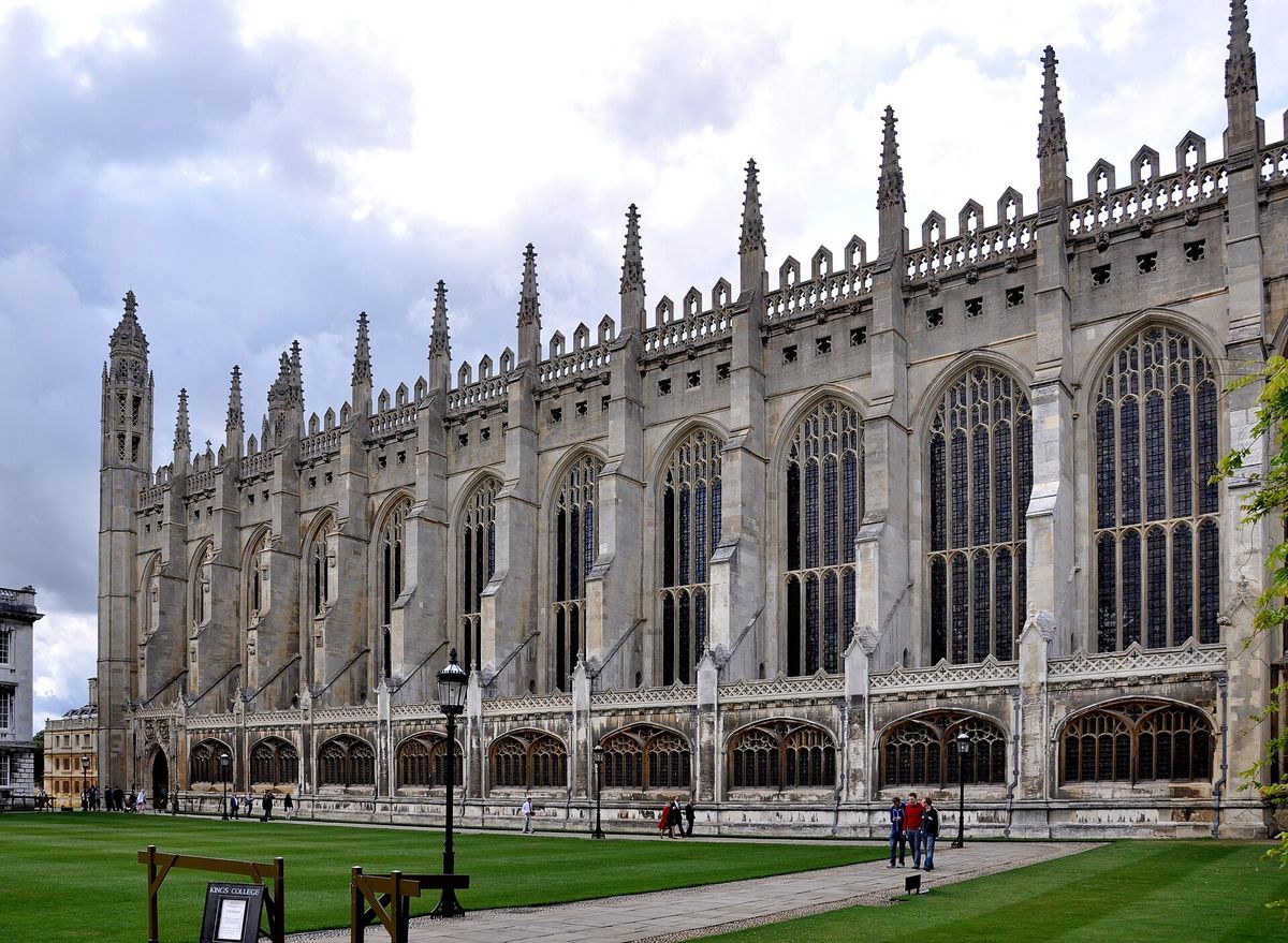 The long south side of King's College Chapel with its tall windows and pinnacles