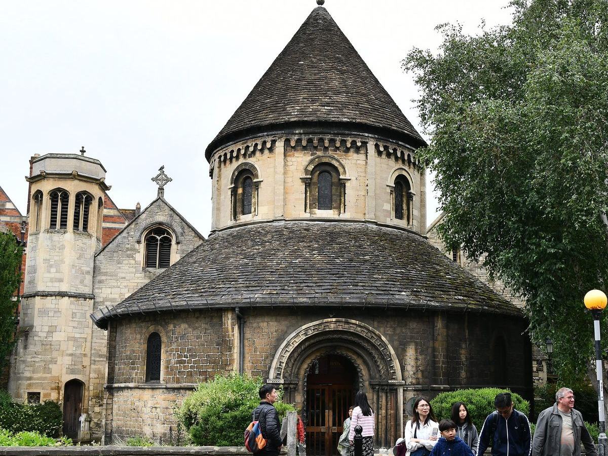 The Round Church in Cambridge, a circular Norman church with a conical roof