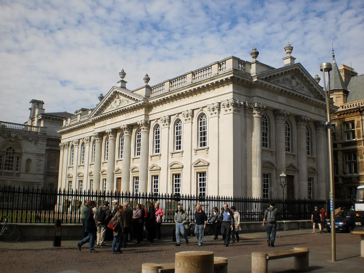 The white Portland stone Senate House with its classical columns and pediment